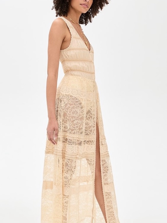 Free People Dresses & Skirts - 🤍 Free People Sweet Saloon Maxi Dress Tea Creme Lace Boho Medium NWT $228 MSRP